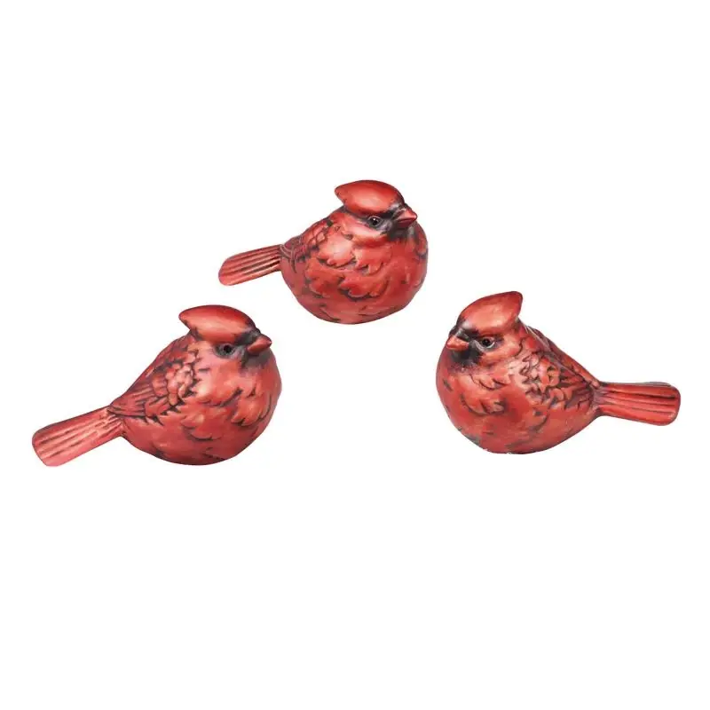 Creative Co-op Ceramic Red Cardinal Figurine 2 Inch, Set Of 3