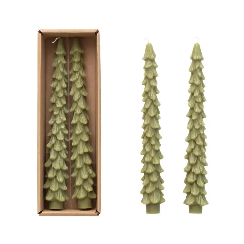 Creative Co-Op Green Christmas Tree Candle 10 In.