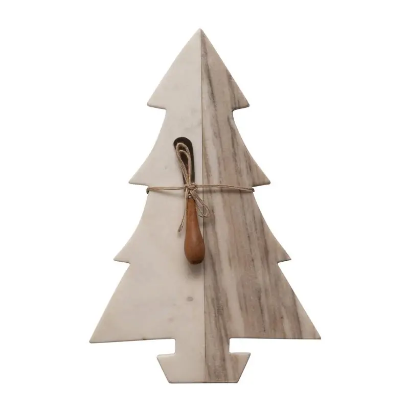 Creative Co-op White Tree Cutting Board With Knife 20.5" Height Table Decor