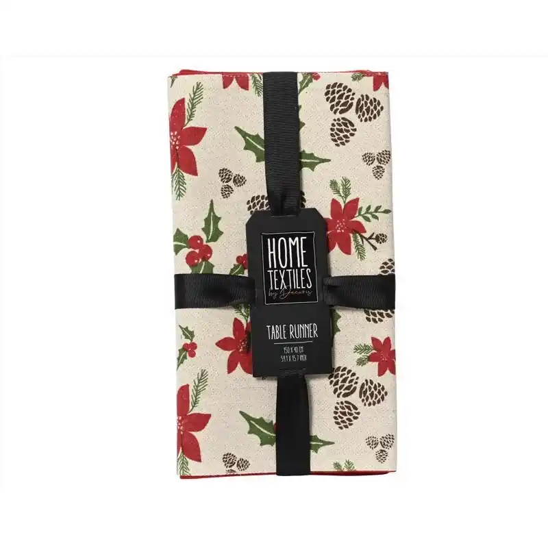 Decoris Multicolor Cotton Poinsettia Table Runner 59 Inches