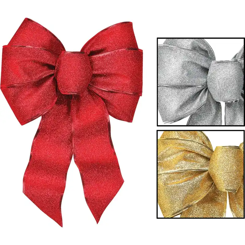 Holiday Trims Assorted 7 Loop Christmas Bow 8.5 In.