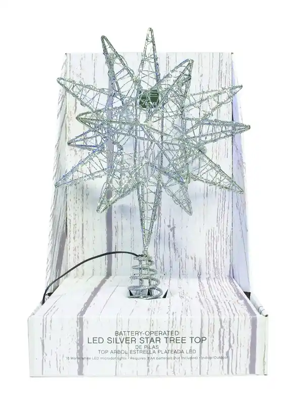 Celebrations LED Silver Microdot Star Tree Topper 9 In.