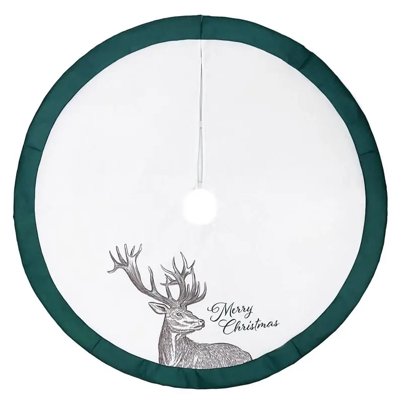 Celebrations Home Green And White Merry Christmas Deer Tree Skirt 48 Inch