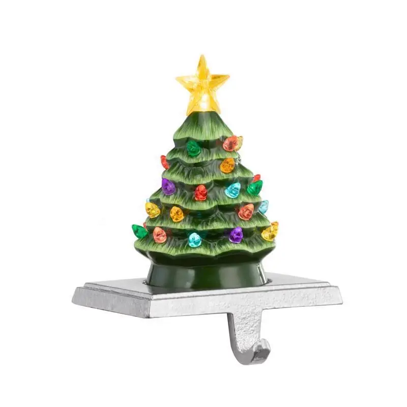 Mr. Christmas Led Green Vintage Tree Stocking Holder 6.75 Inch Porcelain Iron