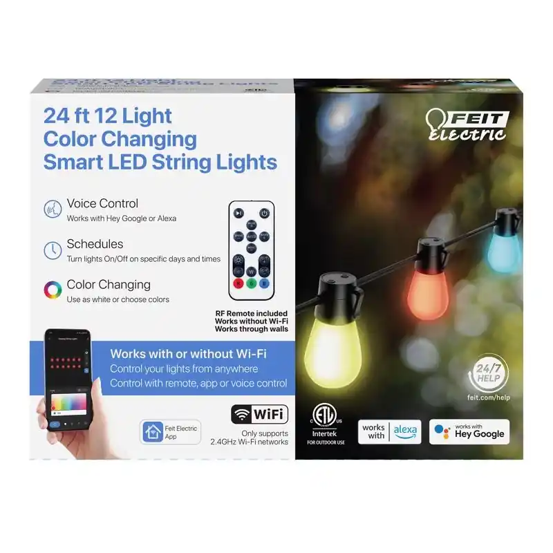 Smart Home Led String Lights Multicolored 24 Ft. With 12 Lights And Remote Control
