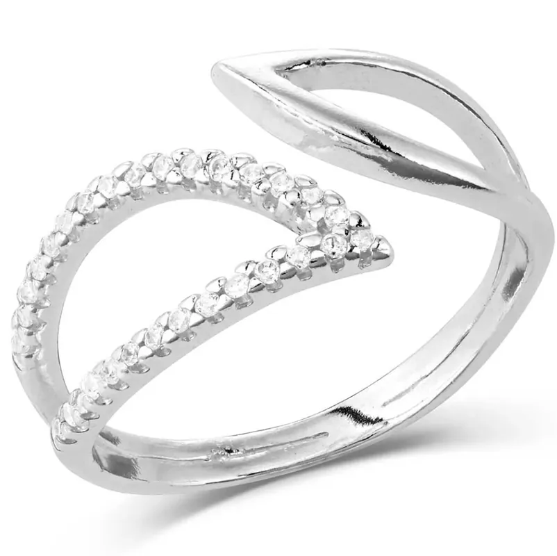 Radiant Reflections Crystal Open Ring - Elegant Sterling Silver Design
