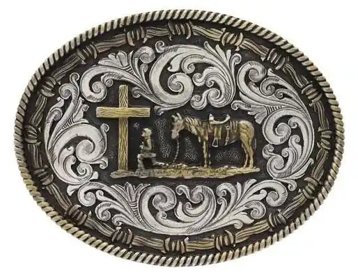 Two Tone Western Belt Buckle With Rope & Barbed Wire Design A543