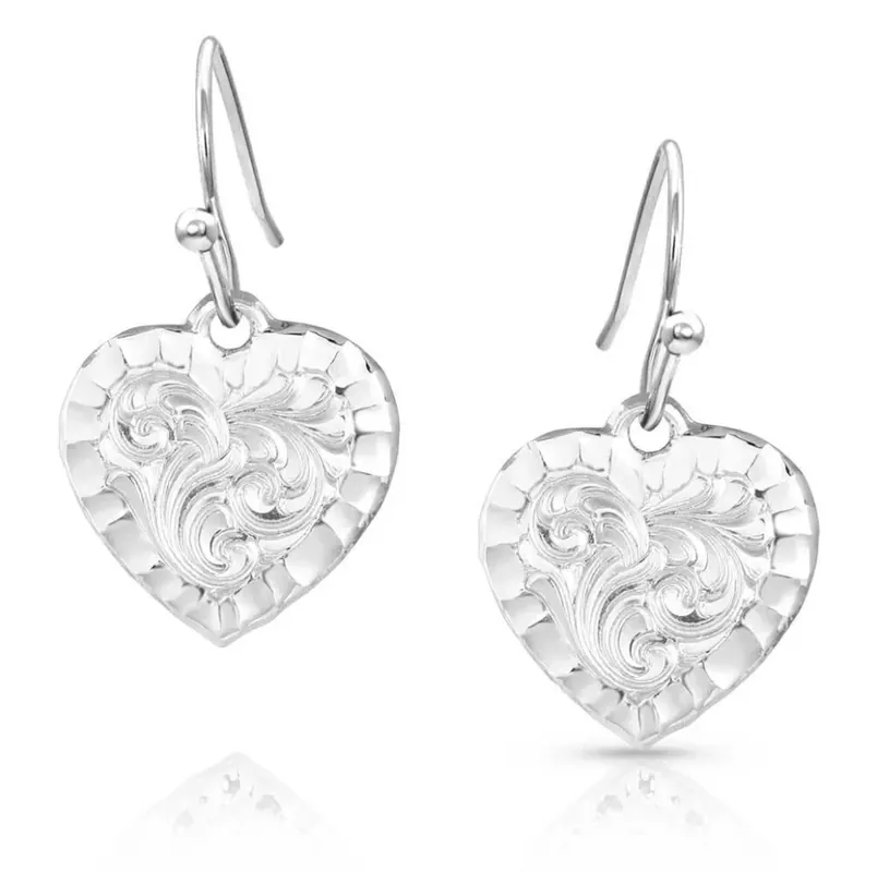Chiseled Heart Earrings - Fine Silver Plated, Hypoallergenic French Wire, Unique Design