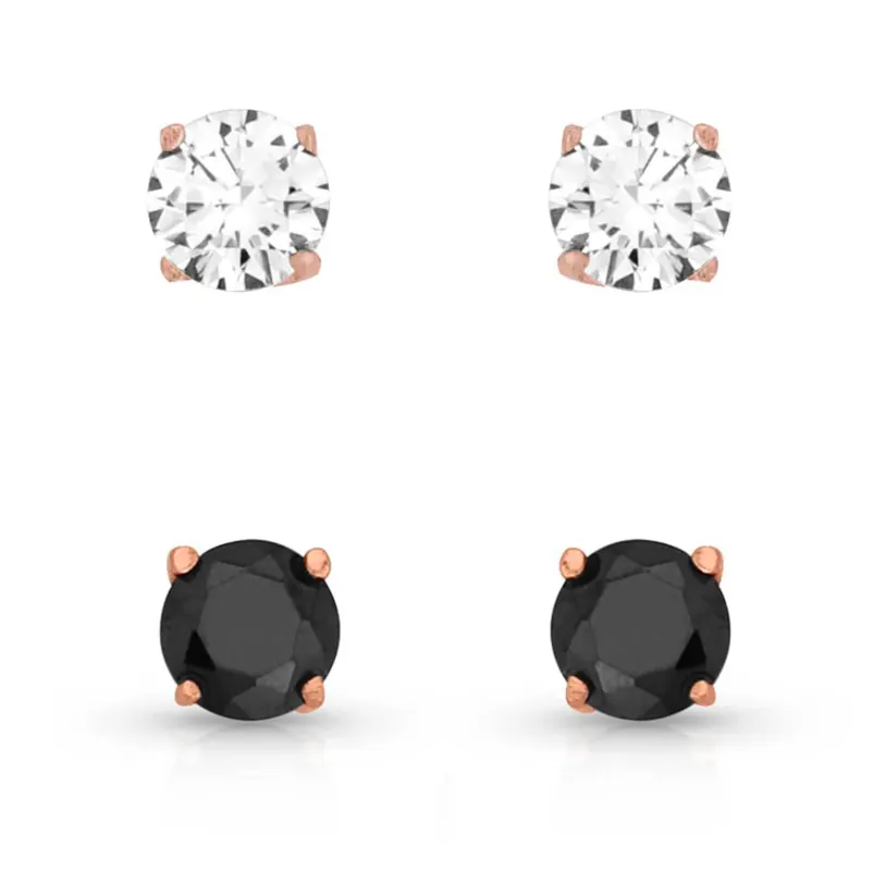Opposites Attract Double Crystal Post Earring Set With Copper Tone