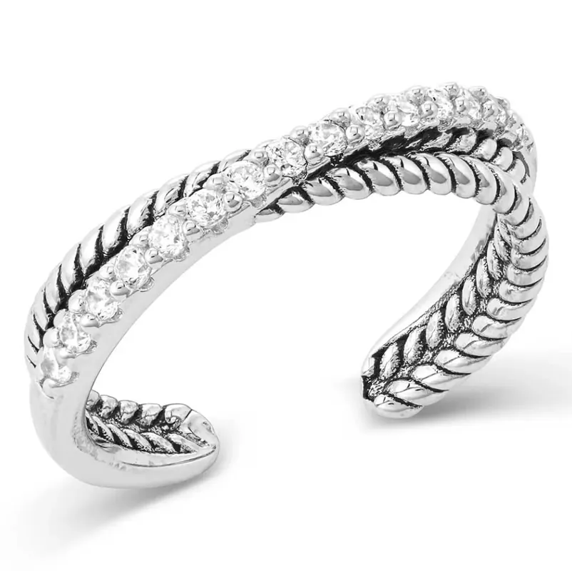 Crystal Crossover Open Ring With Cubic Zirconia And Sterling Silver