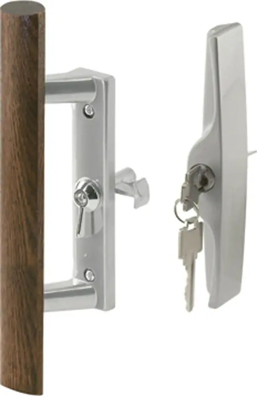 Keyed Wood Pull Internal Door Handle Set With Tee Lock In Gray - Model C 1064