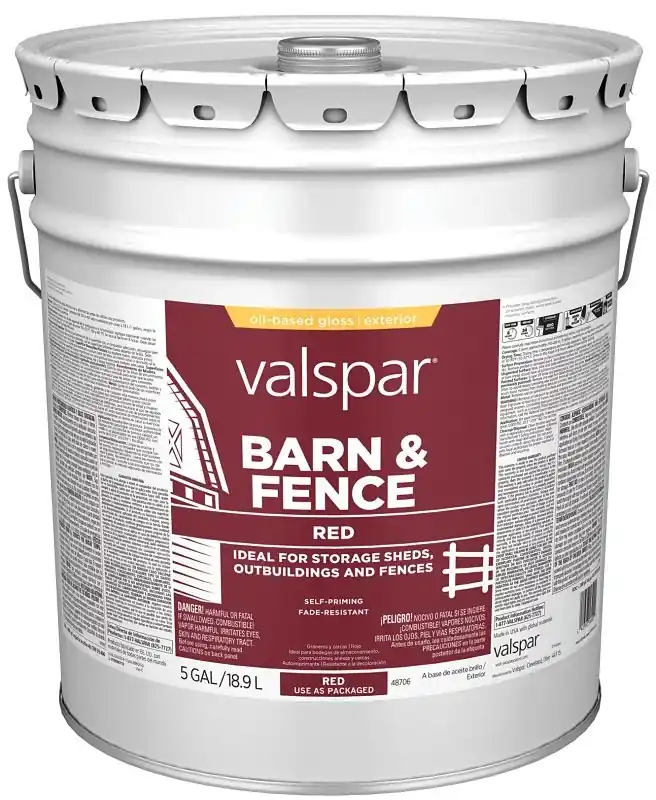 Oil Paint & Primer In One Low Sheen Barn & Fence Paint, Red, 5 Gallon Container