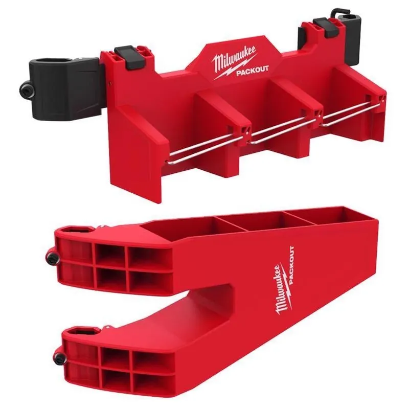 Milwaukee PACKOUT Long Tool Holder – 25 lb Capacity, 3‑Compartment Polypropylene Organizer (Black/Red)