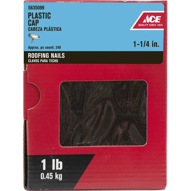 Ace 1-1/4 In. L Cap Plastic/Steel Nail Cap Flat Head Ring Shank 250 Pk