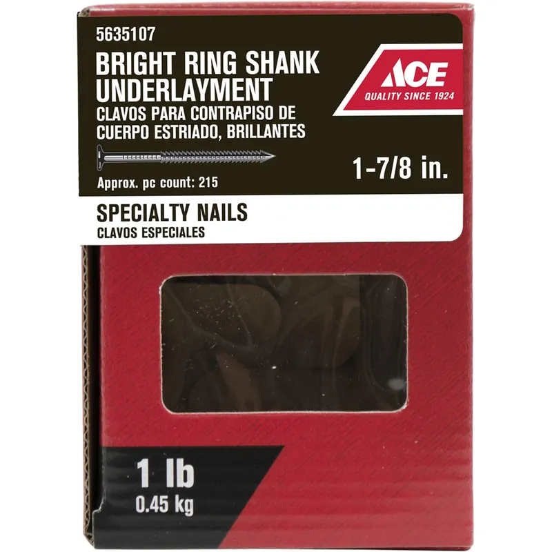 Ace 1-7/8 In. L Underlayment Underlayment Nail Annular Ring Shank 215 Pk 1 Lb.