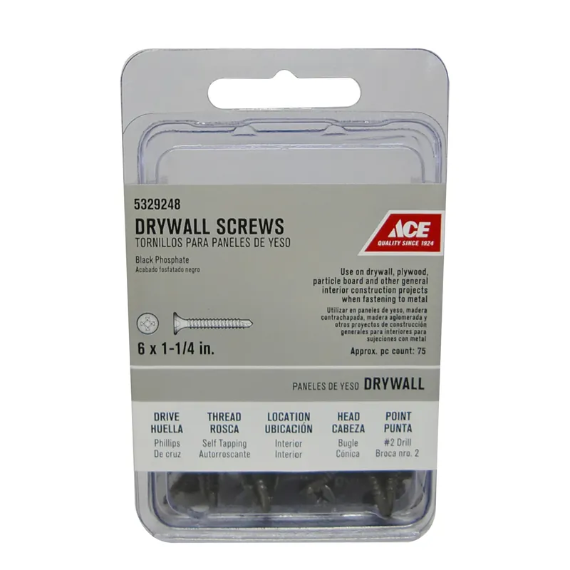 Ace No. 6 X 1-1/4 In. L Phillips Bugle Head Black Phosphate Steel Drywall Screws 75 Pk