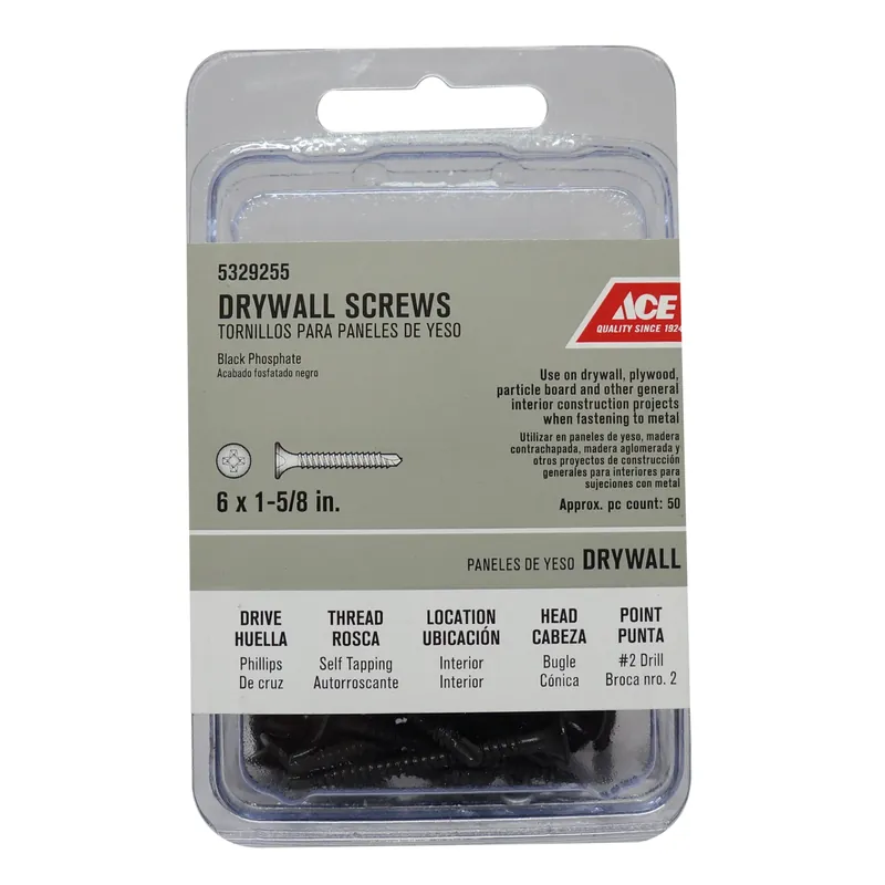 Ace No. 6 X 1-5/8 In. L Phillips Bugle Head Black Phosphate Steel Drywall Screws 50 Pk