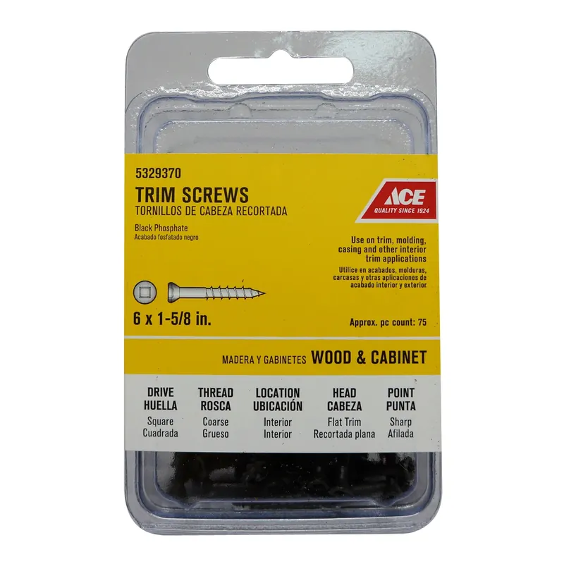 Ace No. 6 X 1-5/8 In. L Square Trim Head Black Phosphate Steel Trim Screws 75 Pk