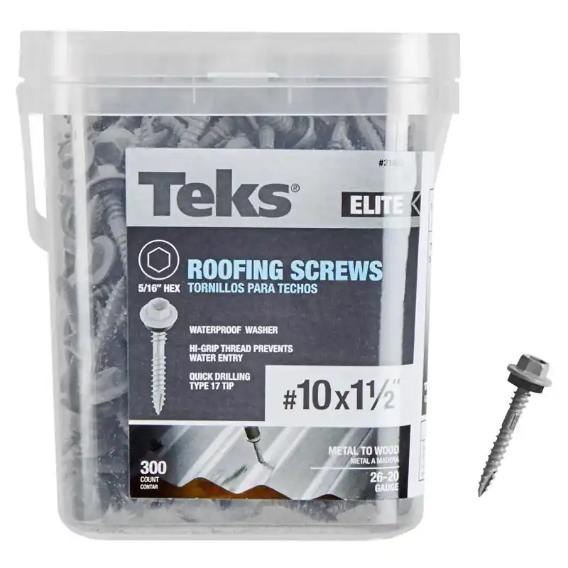Teks Elite No. 10 X 1-1/2 In. L Hex Drive Hex Washer Head Self Tapping Roofing Screws