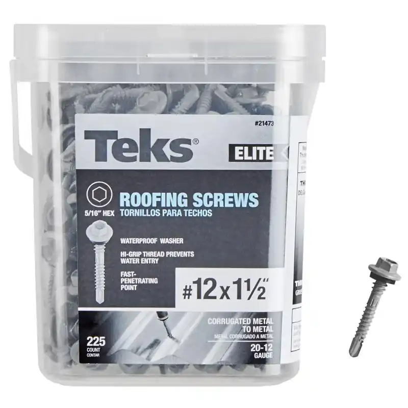 Teks Elite No. 12 X 1-1/2 In. L Hex Drive Hex Washer Head Self Tapping Roofing Screws