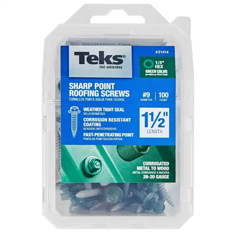 Teks No. 9 X 1-1/2 In. L Hex Drive Hex Washer Head Self Tapping Roofing Screws
