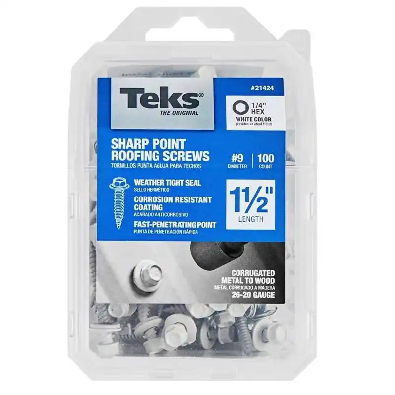 Teks No. 9 X 1-1/2 In. L Hex Drive Hex Washer Head Self Tapping Roofing Screws