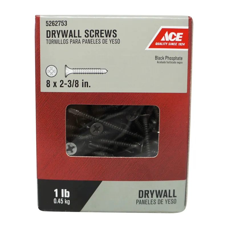 Ace No. 8 X 2-3/8 In. L Phillips Bugle Head Black Phosphate Steel Drywall Screws 1 Lb. 108 Pk