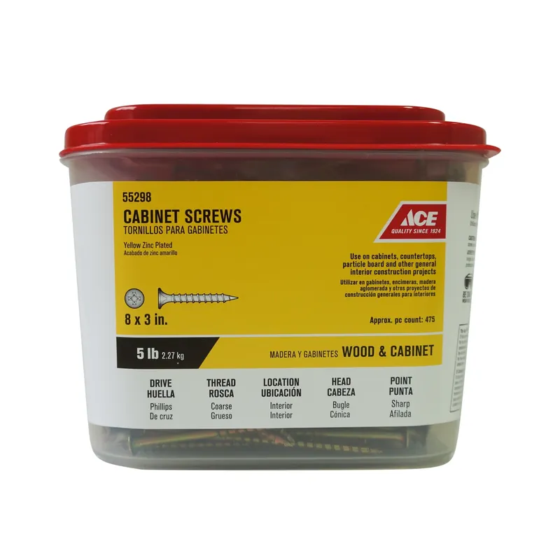 Ace No. 8 X 3 In. L Phillips Bugle Head Yellow Zinc-Plated Steel Cabinet Screws 5 Lb. 475 Pk