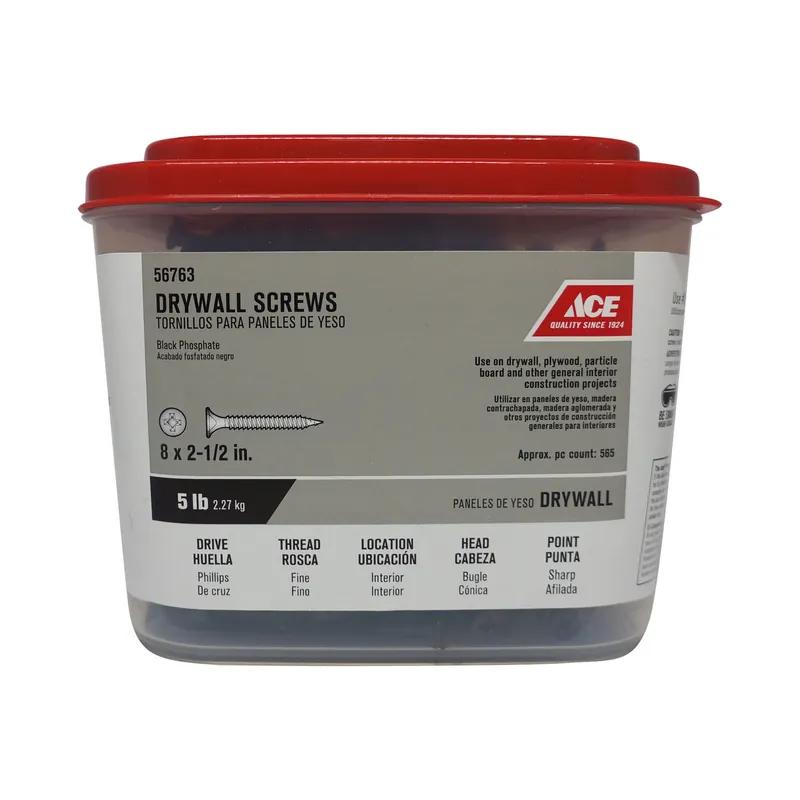 Ace No. 8 X 2-1/2 In. L Phillips Bugle Head Black Phosphate Steel Drywall Screws 5 Lb. 560 Pk