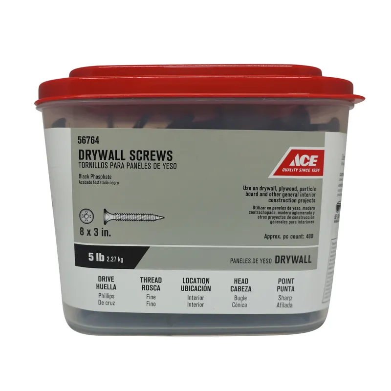 Ace No. 8 X 3 In. L Phillips Bugle Head Black Phosphate Steel Drywall Screws 5 Lb. 472 Pk