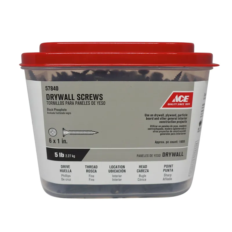Ace No. 6 X 1 In. L Phillips Bugle Head Black Phosphate Steel Drywall Screws 5 Lb. 1693 Pk