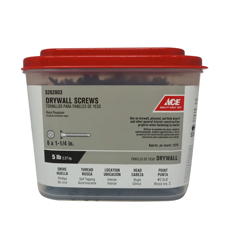 Ace No. 6 X 1-1/4 In. L Phillips Bugle Head Black Phosphate Steel Drywall Screws 5 Lb. 1226 P