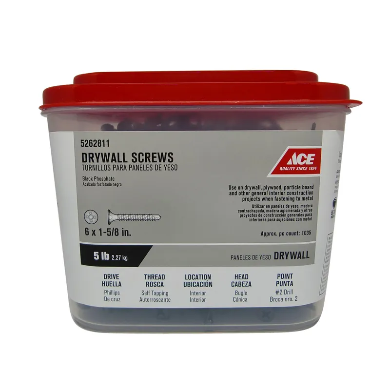 Ace No. 6 X 1-5/8 In. L Phillips Bugle Head Black Phosphate Steel Drywall Screws 5 Lb. 1008 P