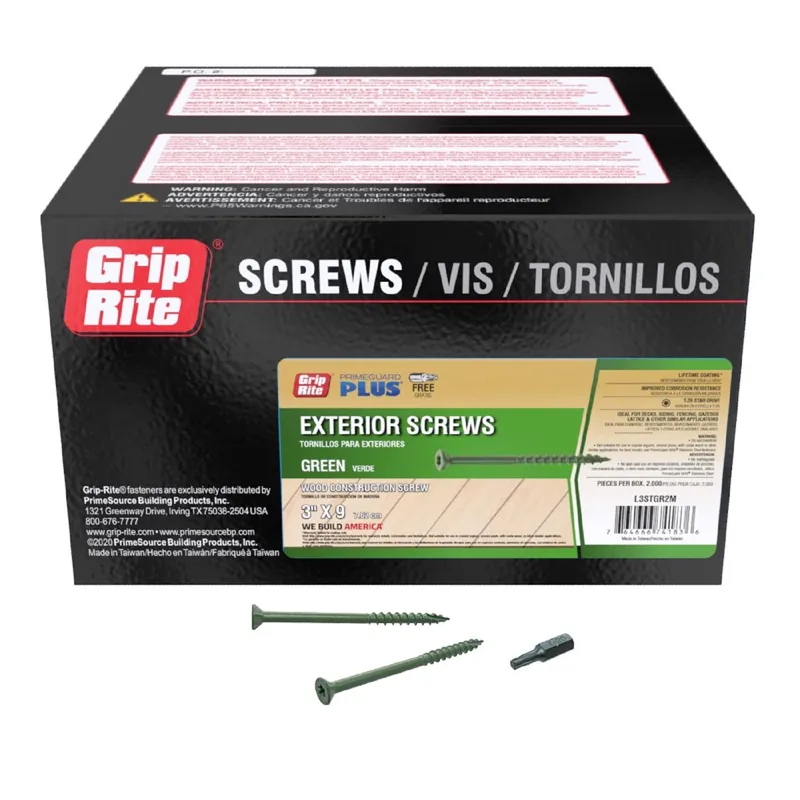 Grip-Rite PrimeGuard Plus No. 9 Wire X 3 In. L Green Star Flat Head Deck Screws 2000 Pk