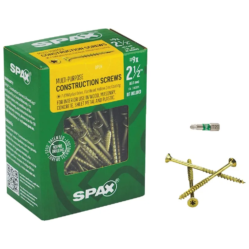 SPAX Multi-Material No. 9 In. X 2-1/2 In. L T-20+ Flat Head Serrated Construction Screws