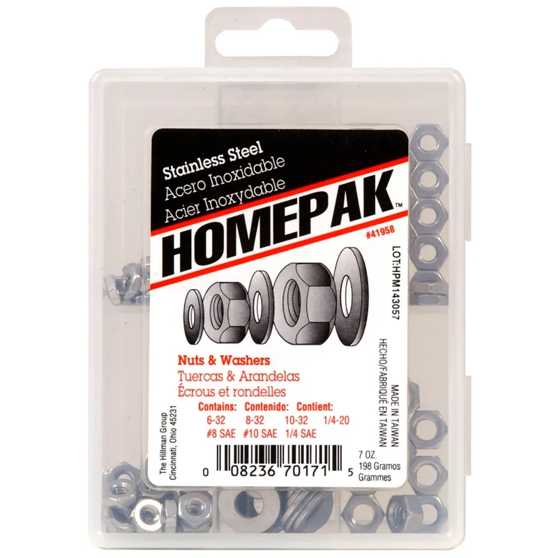 HILLMAN Assorted In. Stainless Steel SAE Nuts And Washers Kit 100 Pk