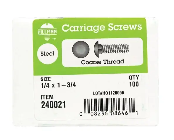 HILLMAN 1/4 In. X 1-3/4 In. L Zinc-Plated Steel Carriage Bolt 100 Pk