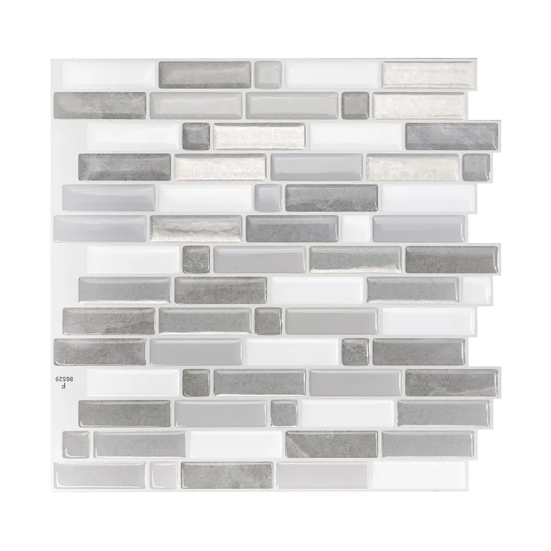 Smart Tiles 9.36 In. W X 9.73 In. L Gray/White Mosaic Vinyl Adhesive Wall Tile 4 Pc