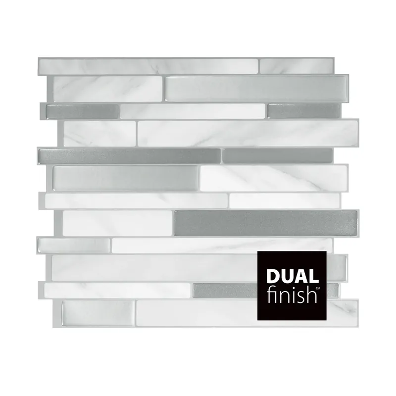 Smart Tiles 9.63 In. W X 11.55 In. L Gray/White Mosaic Vinyl Adhesive Wall Tile 4 Pc