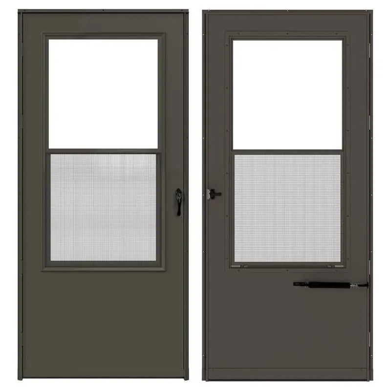 Larson 81" X 32" Brown Vinyl‑Wood Reversible Self‑Storing Storm Door – Mid‑View