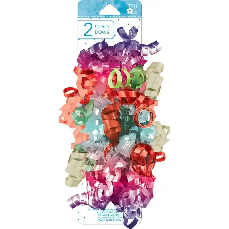 Multi-color Bright Curly Bows - 8 Length, 3 Width, Carded Packaging