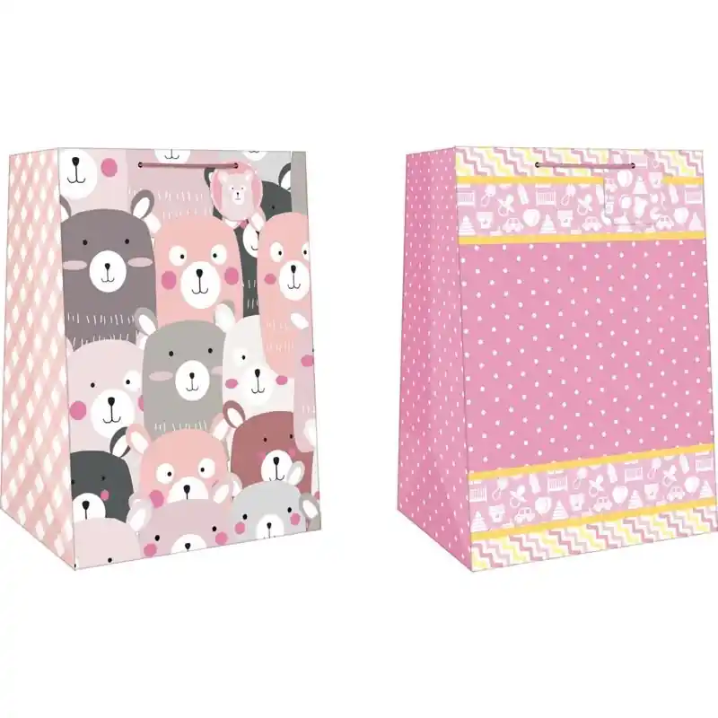 Mega Wide Jumbo Baby Girl Gift Bag - Assorted Colors, 19.5" X 14"