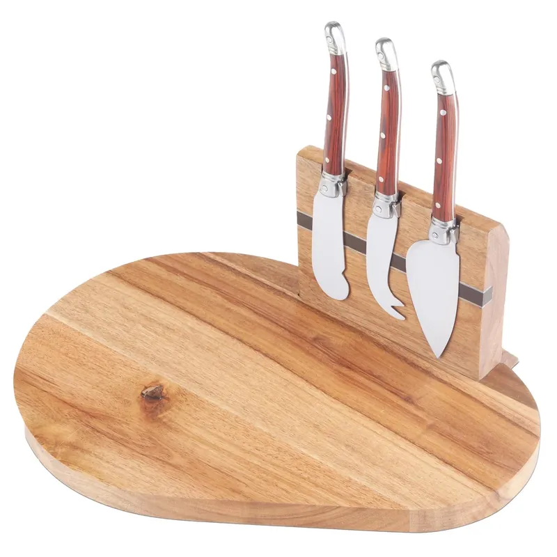 10 In. L X 7.3 In. W X 0.5 In. Wood Cheese Board With Slicer