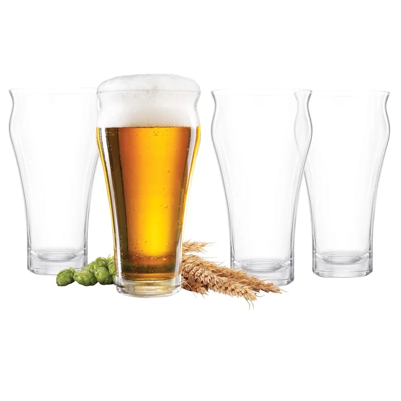 17 Oz Clear Crystal Beer Glass Gift Set - 4 Piece Brewhouse Design