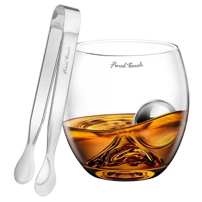 8 Ounce Clear/silver Glass And Stainless Steel Chilling Ball Set