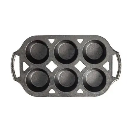 Cast Iron Muffin Pan With Dual Handles, Pre-seasoned, 6 Cup Capacity, Made In Usa