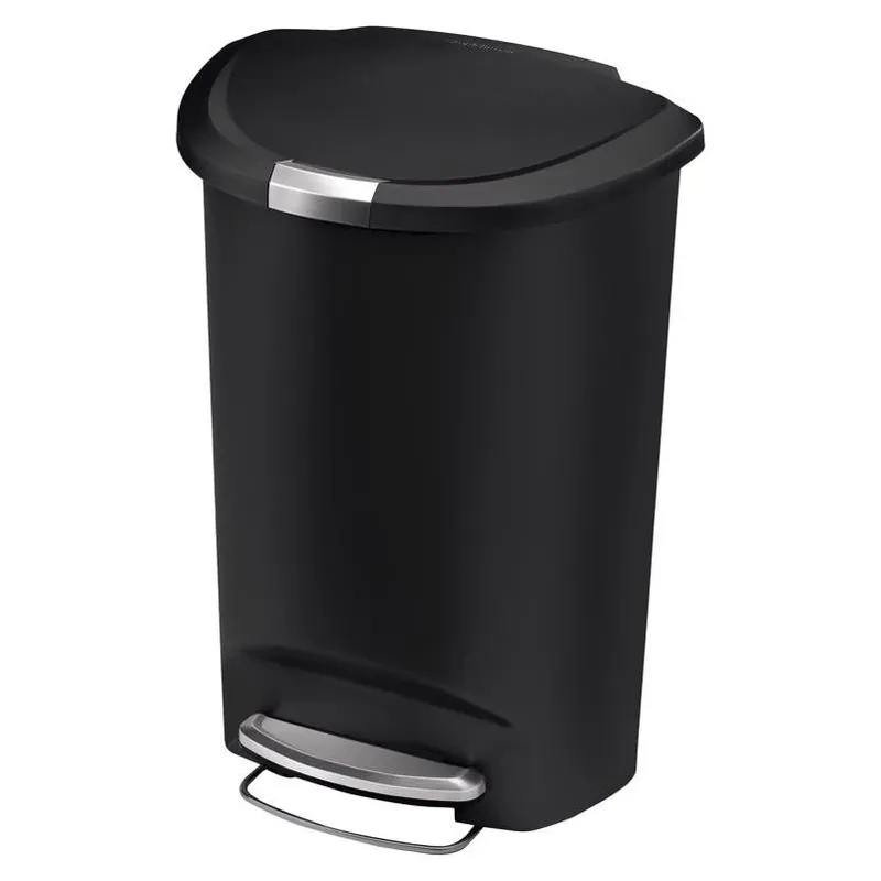 Simplehuman 50‑L Step‑On Kitchen Trash Bin – Black Plastic & Steel