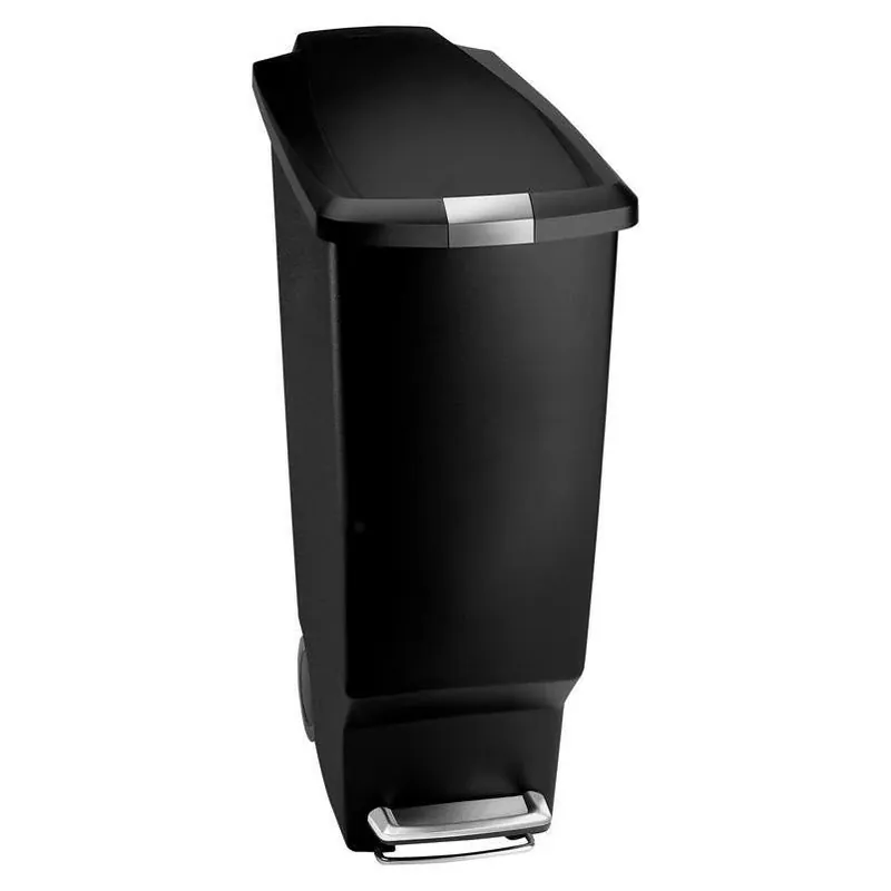 Simplehuman 40‑L Black Plastic Step‑On Trash Can – Durable Lid‑Closed Design