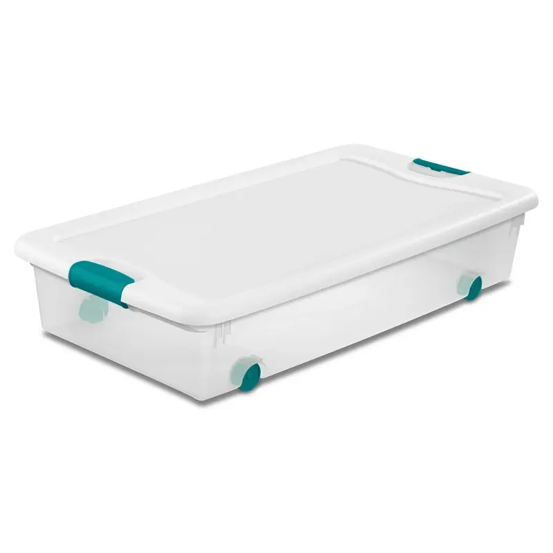 Latching Storage Box, Wheeled, 56-Qt.