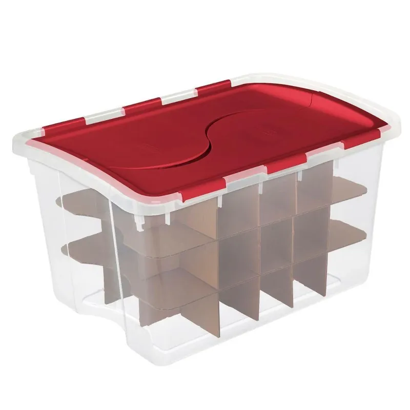 48 Quart Clear/red Ornament Storage Box With Hinged Lid 13.13 In H X 22.38 In W X 15.88 In D